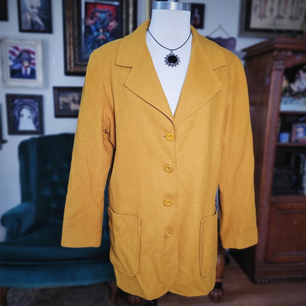 Hunt Club Wool Coat Jacket Vintage Mustard Yellow Dark Academia Womens 14